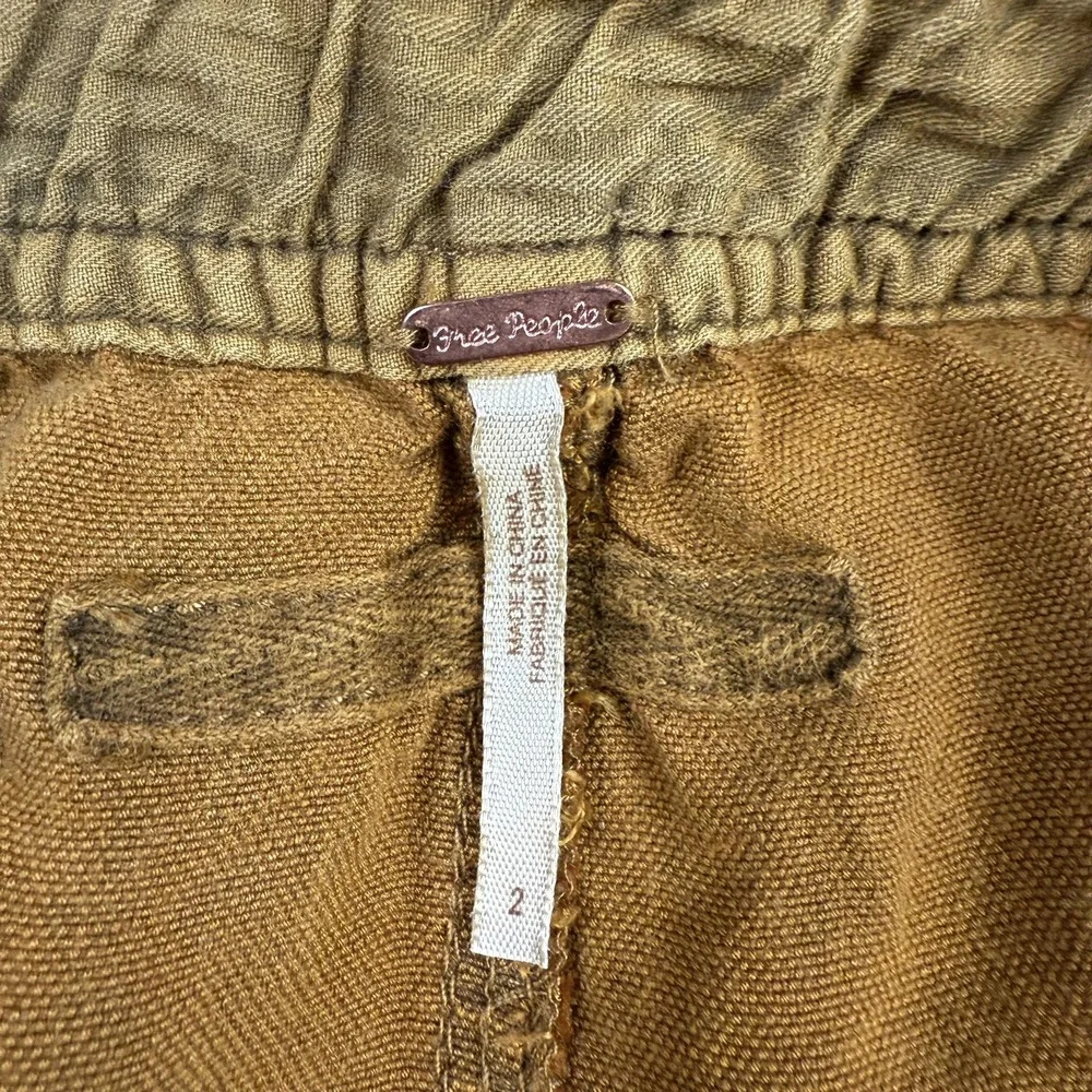 Free People Pants Womens 2 Brown Tencel Linen Pleated‎ Tapered Ankle Tie Boho